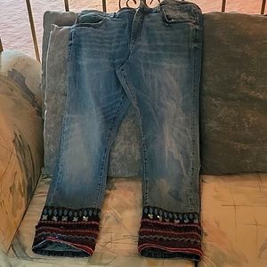 Anthropologie embellished ankle bottom jeans